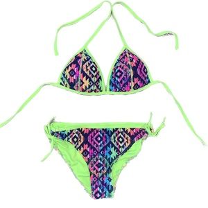Neon Green Geometric Matching Bikini set